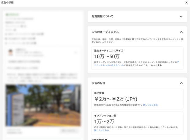 社会問題、選挙または政治関連の広告の表示例